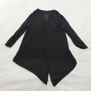 Nue Options Petite PXL Black Open Front Cardigan Mesh Back Sharkbite Hem Viscose